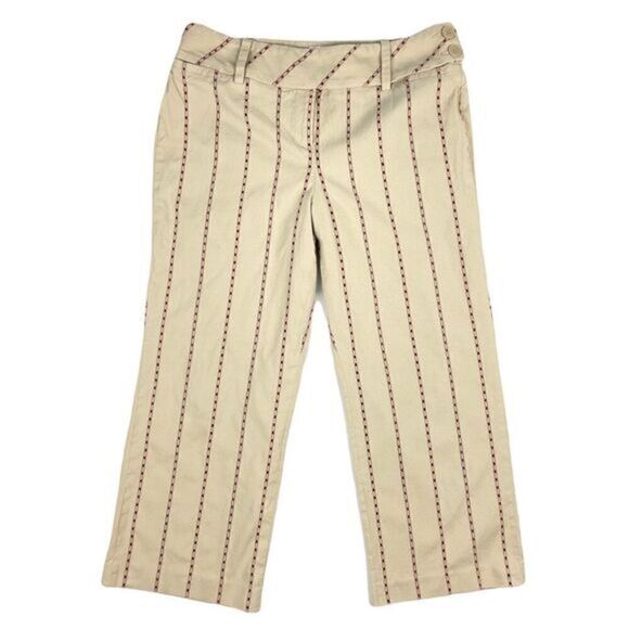 LOFT Pants - Ann Taylor Loft Ann Womens Cropped Pants Beige Embroidered Stitch Stripes Size 6